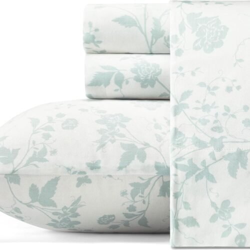 Cotton Sateen Flat Sheet with Floral Vine Pattern