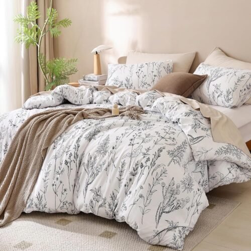 Brushed Microfiber Duvet Cover Set with Botanical Pattern