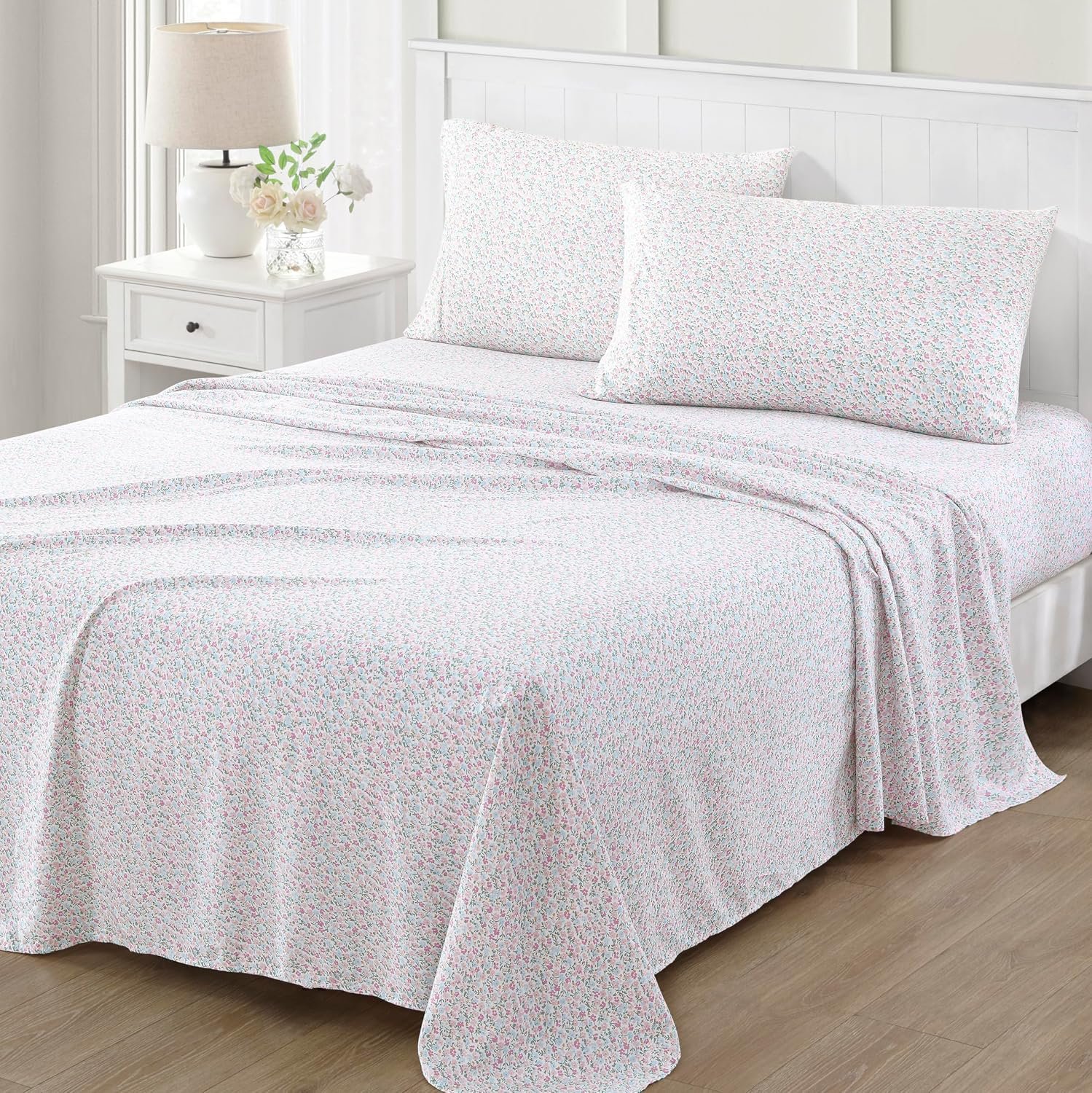 Brushed Microfiber Flat Sheet with Floral Pattern